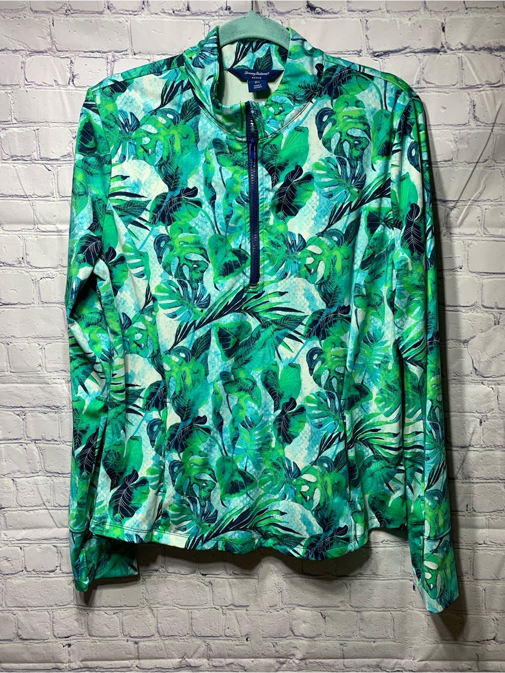Tommy Bahama Active Womens 1/4 Zip Stretch Pullover Tropical Print L Athleisure